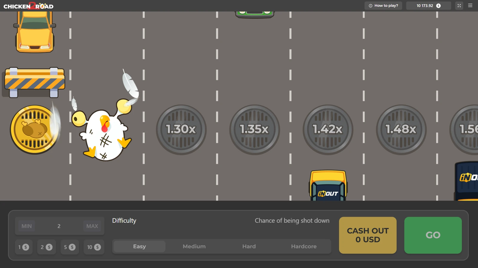 Original InOut Games screenshot: an unsuccessful step ends the round.